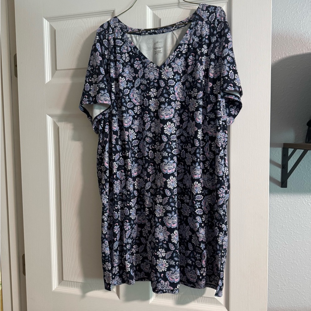 J. Jill Navy Floral Short Sleeve Top
